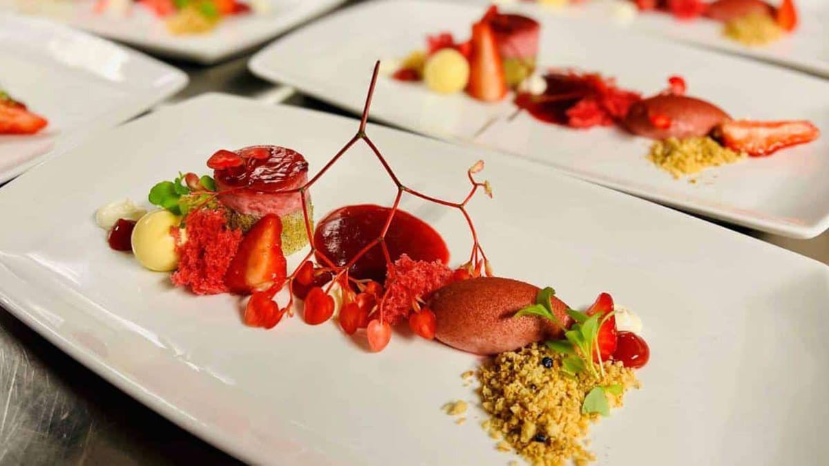 Fein angerichtetes Gourmetgericht von Benz Catering in Stuttgart.
